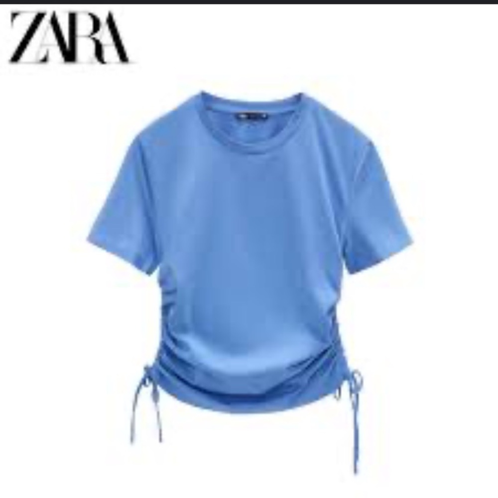 Zara baby blue ruched crop top